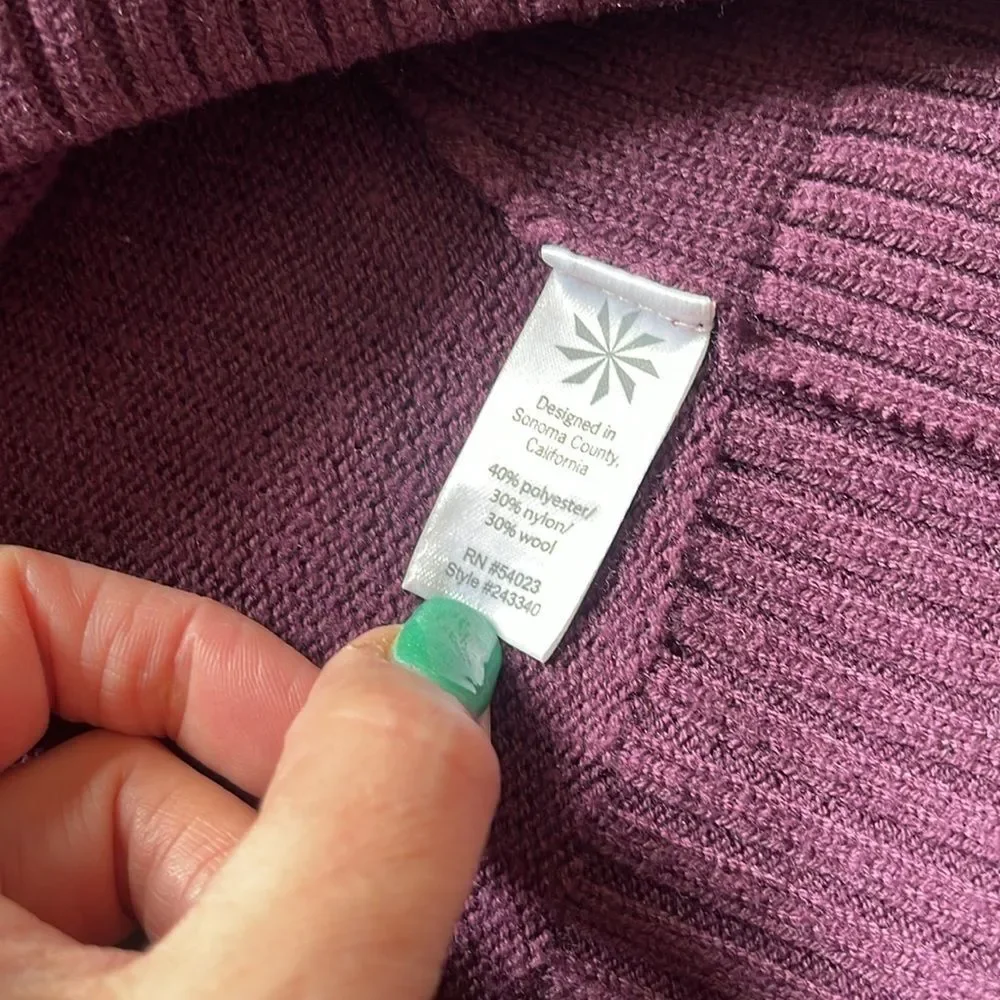 Athleta Kinsley Wool Blend Sweater Crop V Neck Purple Knit Top Size Large